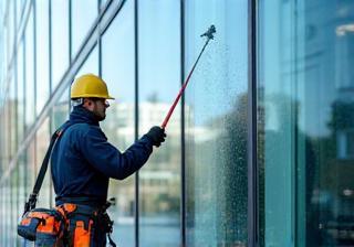 Lavage de vitres sur grande surface avec matériel professionnel